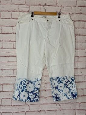 Custom Upcycled Lace Crochet Print Cropped Flare Capris Size 18W